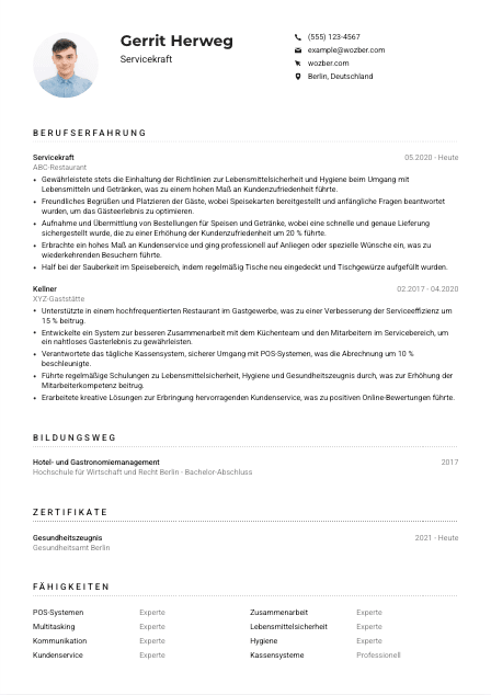 Lebenslauf-Muster für Servicekraft