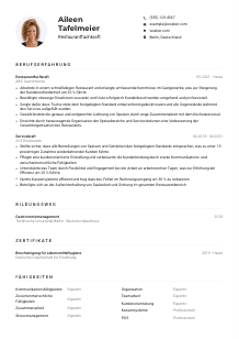 Lebenslauf-Muster für Restaurantfachkraft