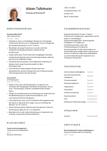 Lebenslauf-Vorlage für Restaurantfachkraft #1