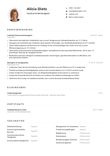 Lebenslauf-Muster für Gastronomiemanager*in