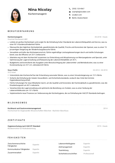 Lebenslauf-Muster für Küchenmanager*in