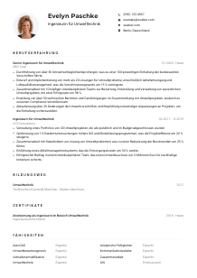 Lebenslauf-Muster für Ingenieur*in für Umwelttechnik