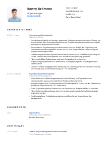 Lebenslauf-Vorlage für Projektmanager*in Elektrotechnik #1