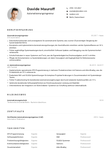 Lebenslauf-Muster für Automatisierungsingenieur*in