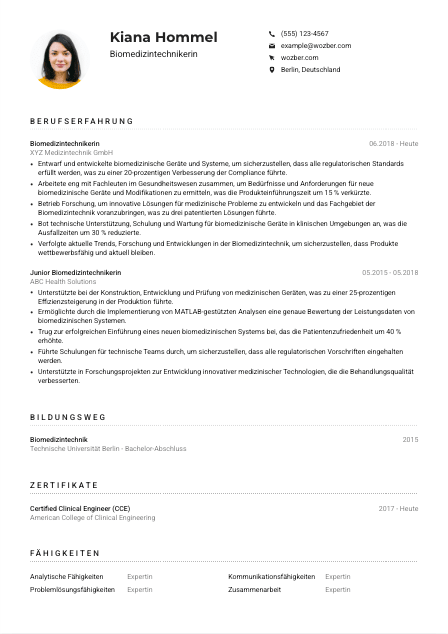 Lebenslauf-Muster für Biomedizintechniker*in