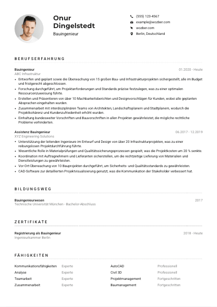 Lebenslauf-Muster für Bauingenieur*in