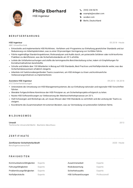 Lebenslauf-Muster für HSE-Ingenieur*in