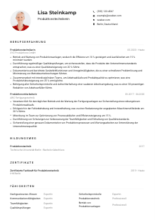 Lebenslauf-Muster für Produktionstechniker*in