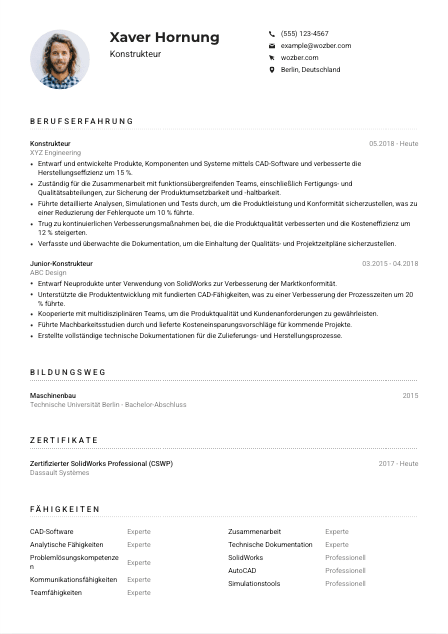 Lebenslauf-Muster für Konstrukteur*in