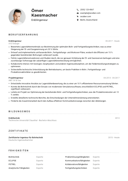 Lebenslauf-Muster für Erdölingenieur*in