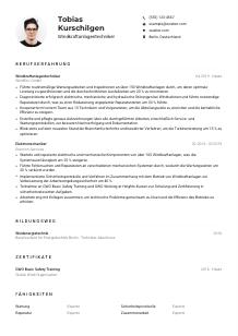 Lebenslauf-Muster für Windkraftanlagentechniker*in