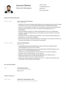 Lebenslauf-Vorlage für Chemische*r F&E-Ingenieur*in #1