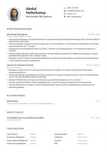 Lebenslauf-Muster für Maschinelle*r F&E-Ingenieur*in