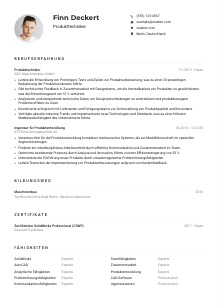 Lebenslauf-Muster für Produkttechniker*in