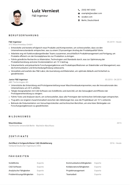 Lebenslauf-Muster für F&E-Ingenieur*in