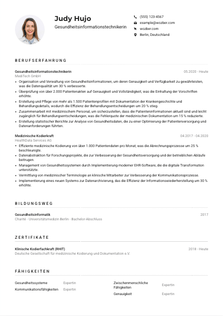 Lebenslauf-Muster für Gesundheitsinformationstechniker*in