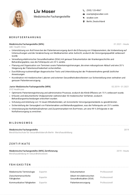 Lebenslauf-Muster für Medizinische*r Fachangestellte*r