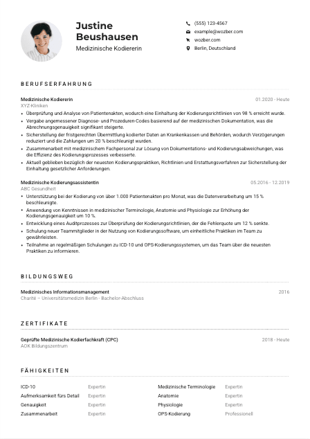 Lebenslauf-Muster für Medizinische*r Kodierer*in