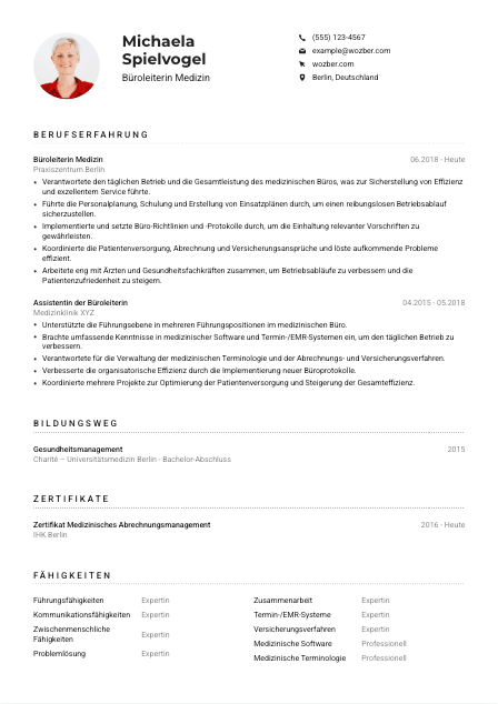 Lebenslauf-Muster für Büroleitung Medizin