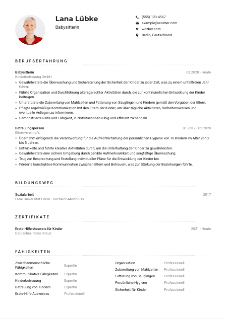 Lebenslauf-Muster für Babysitter*in