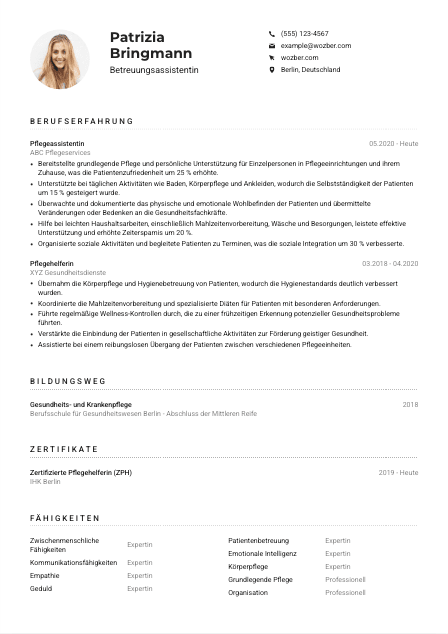 Lebenslauf-Muster für Betreuungsassistent*in