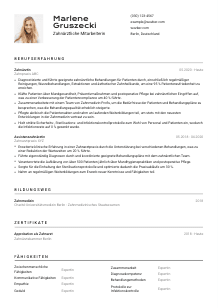 Lebenslauf-Vorlage für Zahnärztliche*r Mitarbeiter*in #2
