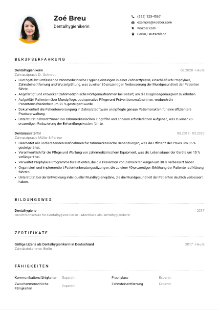 Lebenslauf-Muster für Dentalhygieniker*in