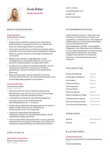 Lebenslauf-Vorlage für Kinderzahnärzt*in #2