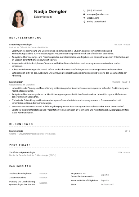 Lebenslauf-Muster für Epidemiolog*in