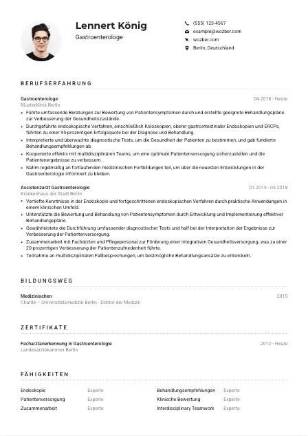 Lebenslauf-Muster für Gastroenterolog*in