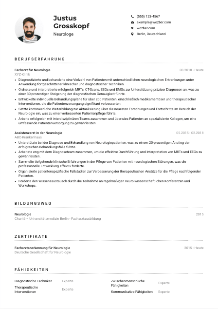 Lebenslauf-Muster für Neurolog*in