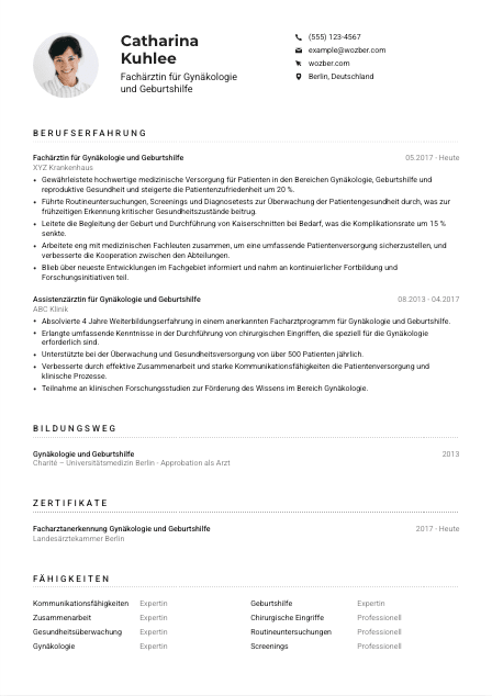 Lebenslauf-Muster für Facharzt*ärztin für Gynäkologie und Geburtshilfe