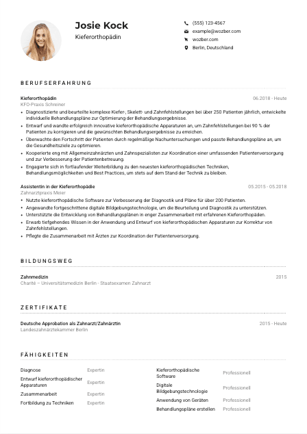 Lebenslauf-Muster für Kieferorthopäd*in