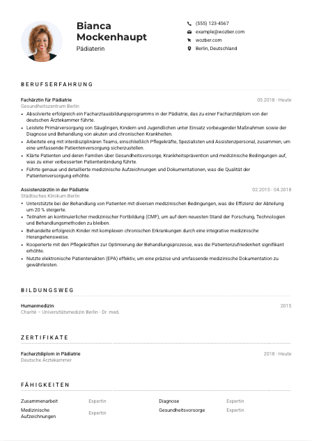 Lebenslauf-Muster für Pädiater*in