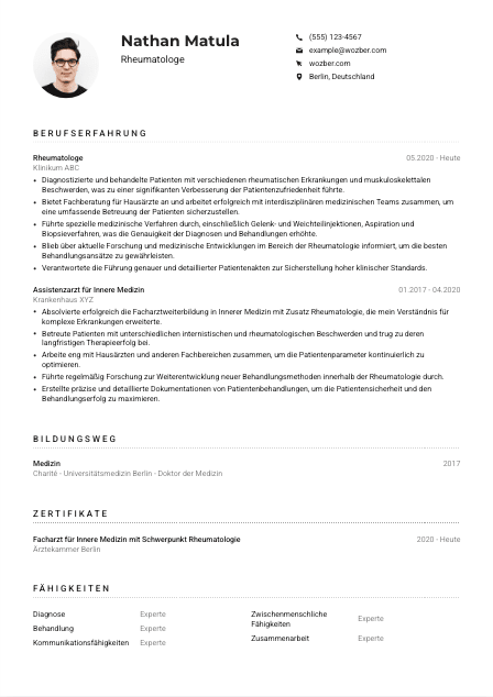 Lebenslauf-Muster für Rheumatolog*in