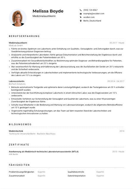 Lebenslauf-Muster für Medizinalaustiker*in