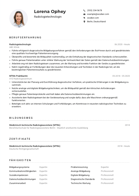 Lebenslauf-Muster für Radiologietechnolog*in