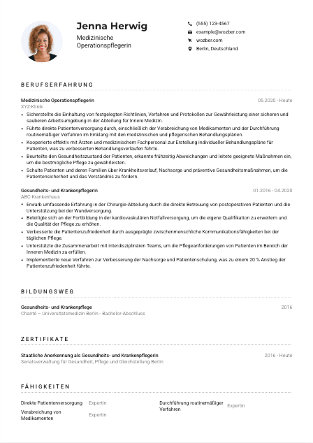 Lebenslauf-Muster für Medizinische*r Operationspfleger*in