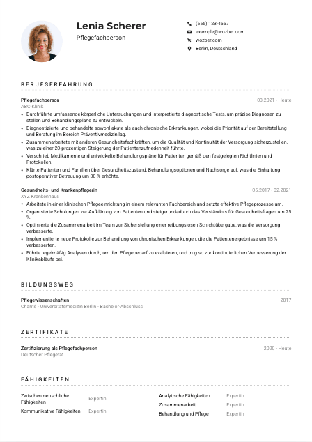 Lebenslauf-Muster für Pflegefachperson