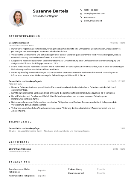 Lebenslauf-Muster für Gesundheitspfleger*in
