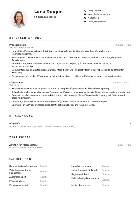 Lebenslauf-Muster für Pflegeassistent*in