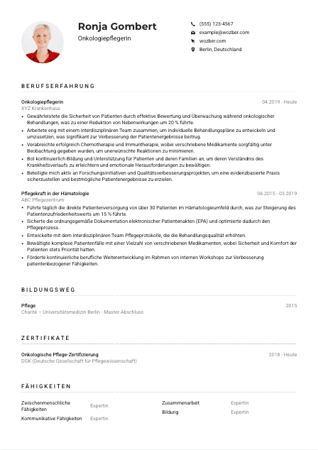 Lebenslauf-Muster für Onkologiepfleger*in