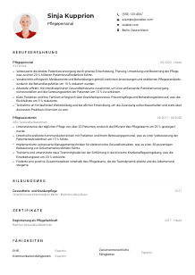 Lebenslauf-Muster für Pflegepersonal