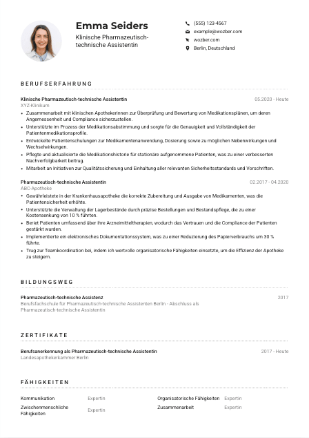Lebenslauf-Muster für Klinische*r Pharmazeutisch-technische*r Assistent*in