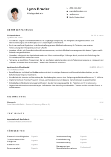 Lebenslauf-Muster für Filialapotheker*in