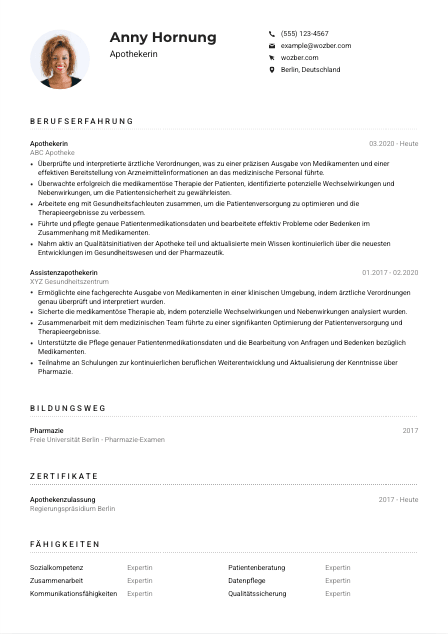Lebenslauf-Muster für Apotheker*in