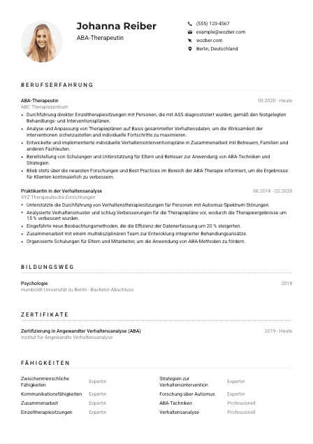 Lebenslauf-Muster für ABA-Therapeut*in