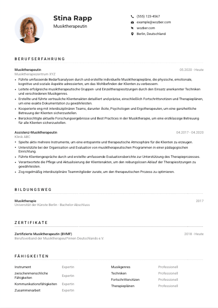 Lebenslauf-Muster für Musiktherapeut*in
