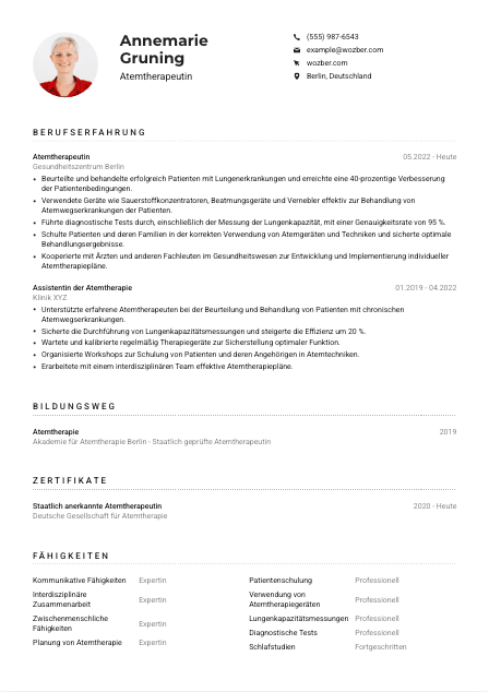 Lebenslauf-Muster für Atemtherapeut*in