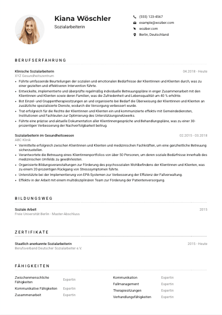 Lebenslauf-Muster für Sozialarbeiter*in